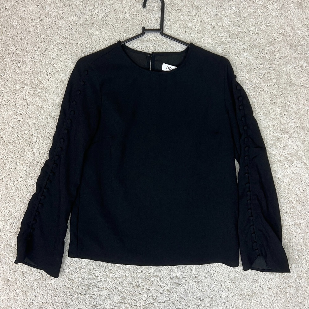 Do + Be Blouse Womens Small Black Long Sleeve Button Detail Career Office